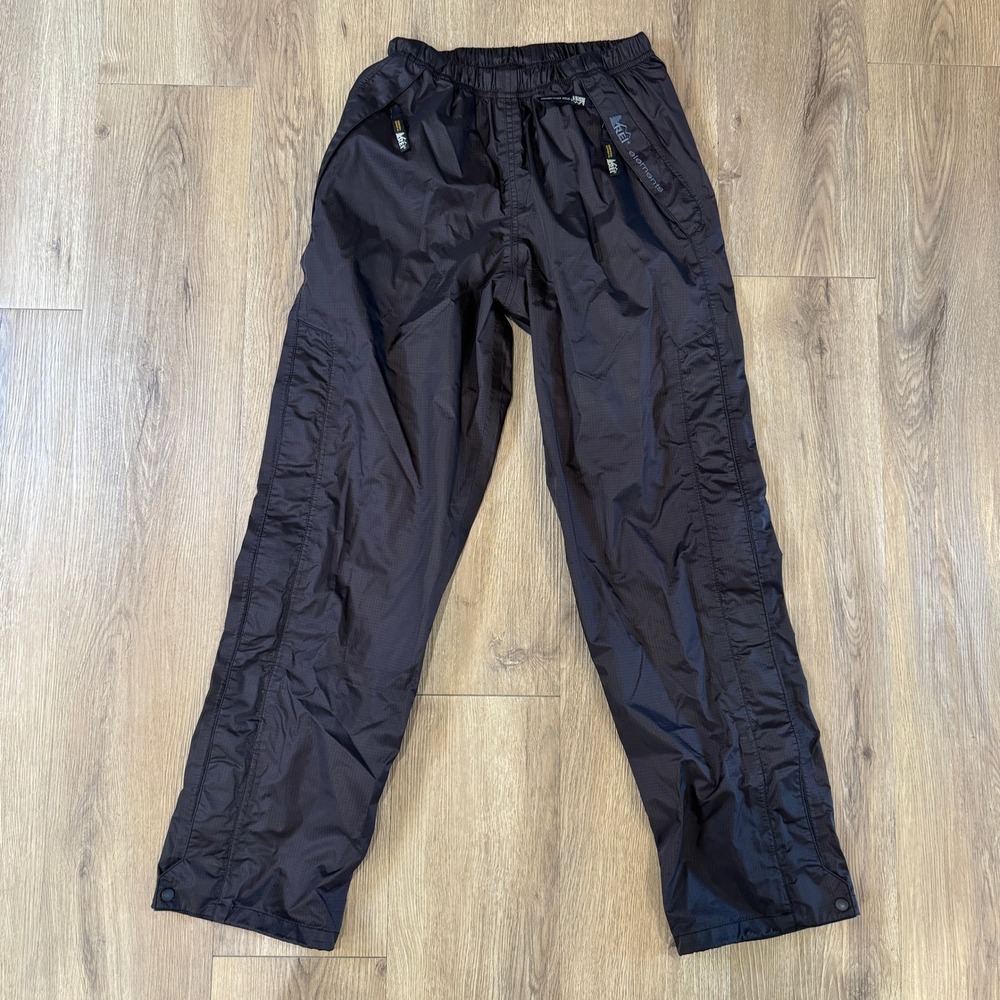 REI Elements Women Gray Ripstop Rain Pants Full Side Zip Waterproof Hiking Small